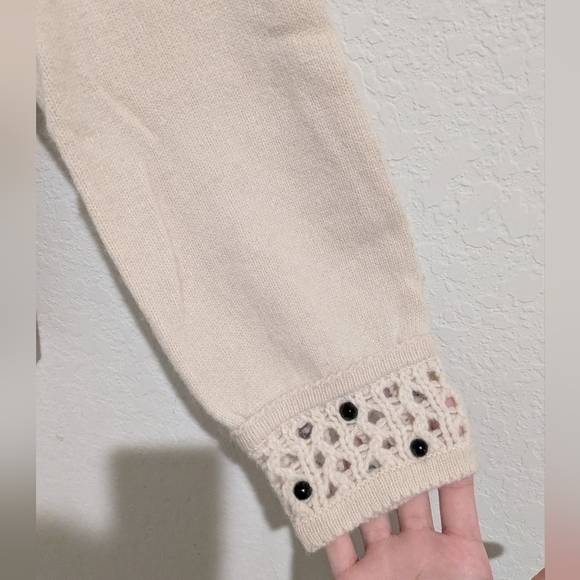 Anthropologie Cream Wool Cashmere Blend Black Pearl Sweater Cottagecore Grandma - Picture 6 of 12